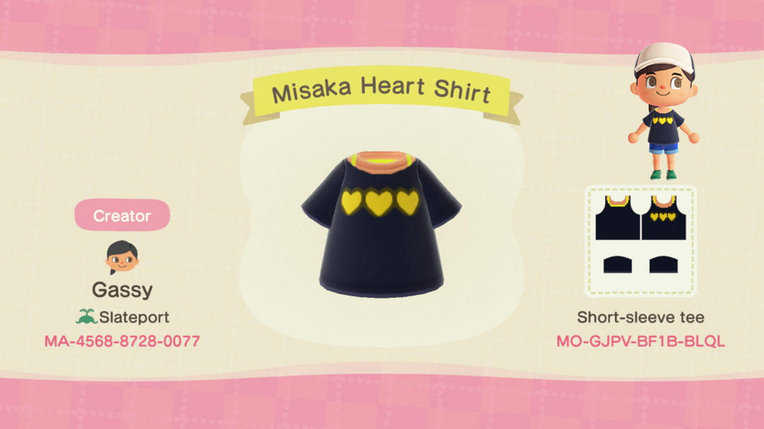 Animal Crossing Design Code: MO-GJPV-BF1B-BLQL Misaka Heart Shirt