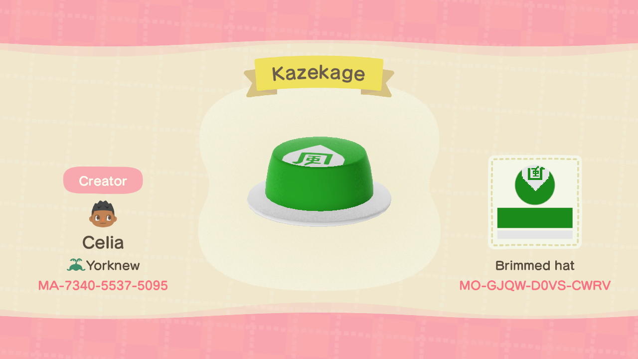 Animal Crossing Design Code: MO-GJQW-D0VS-CWRV Kazekage