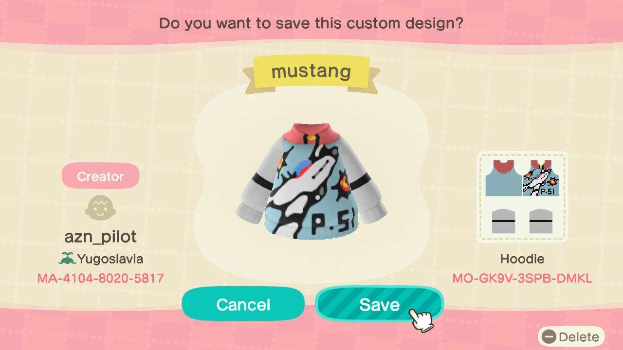 Animal Crossing Design Code: MO-GK9V-3SPB-DMKL Mustang