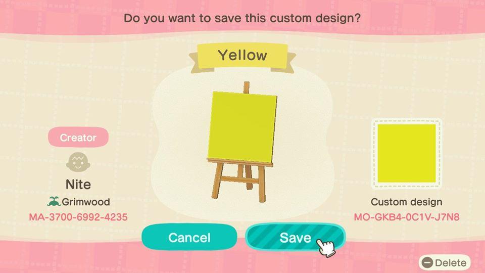 Animal Crossing Design Code: MO-GKB4-0C1V-J7N8 Yellow