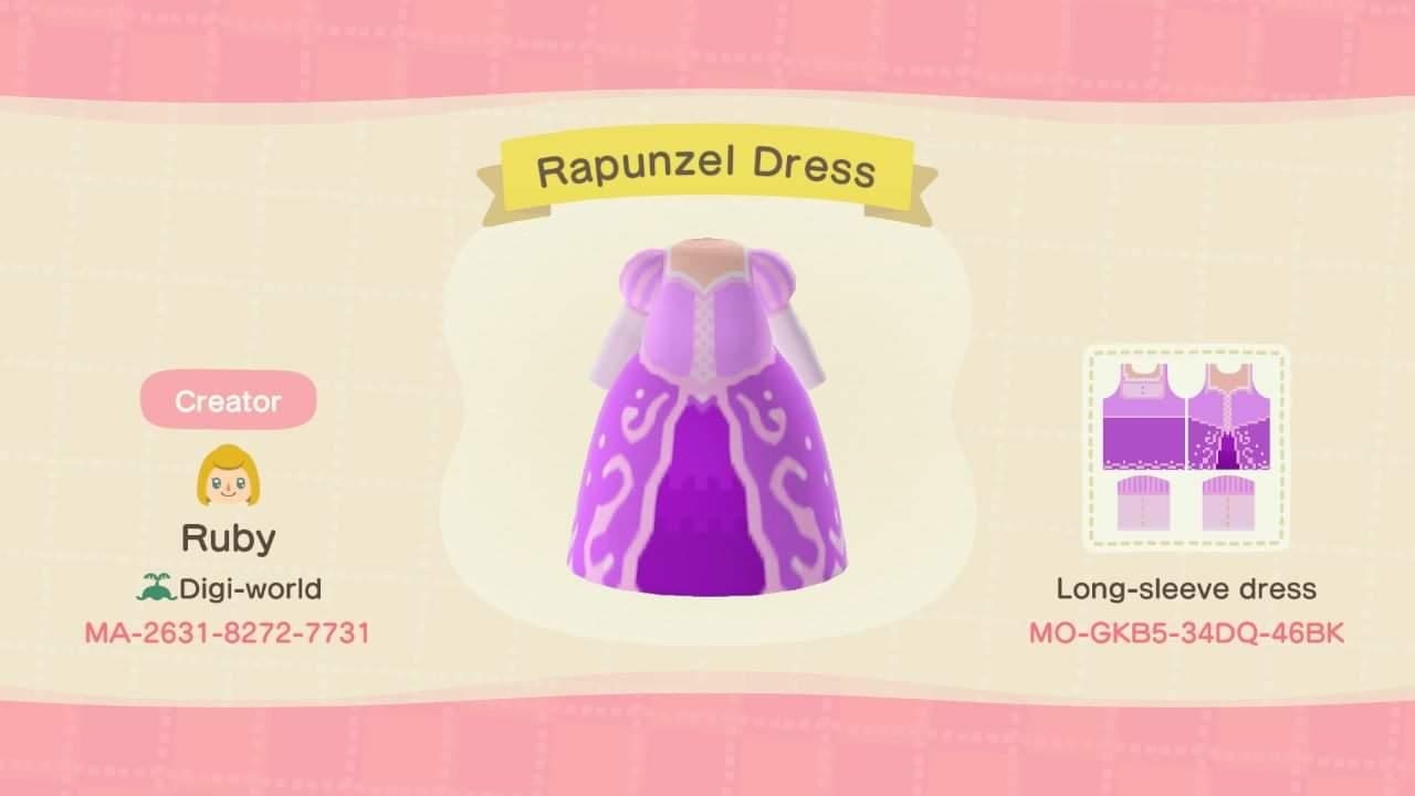 Animal Crossing Design Code: MO-GKB5-34DQ-46BK Rapunzel Dress
