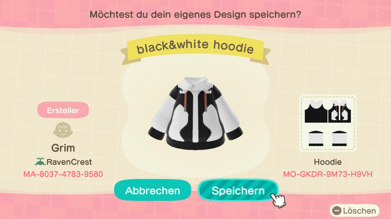 Animal Crossing Design Code: MO-GKDR-9M73-H9VH black&white hoodie