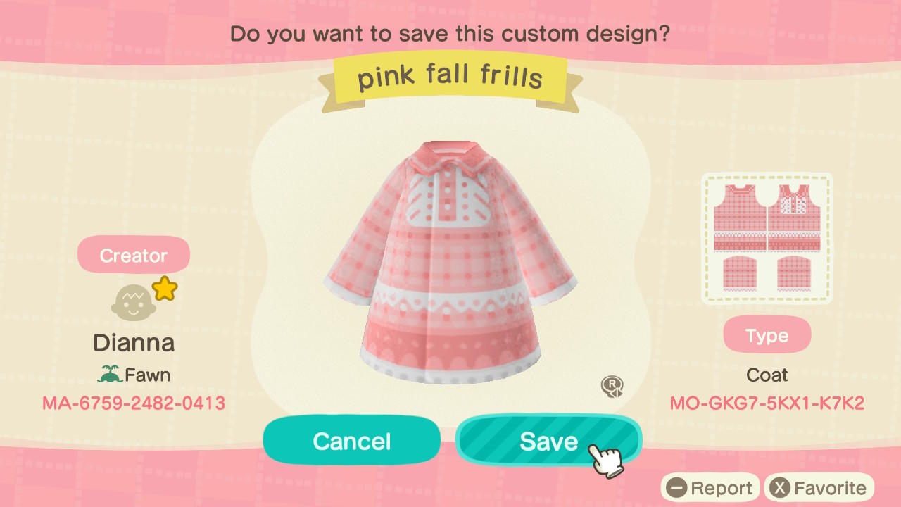 Animal Crossing Design Code: MO-GKG7-5KX1-K7K2 Terracotta Fall Fril