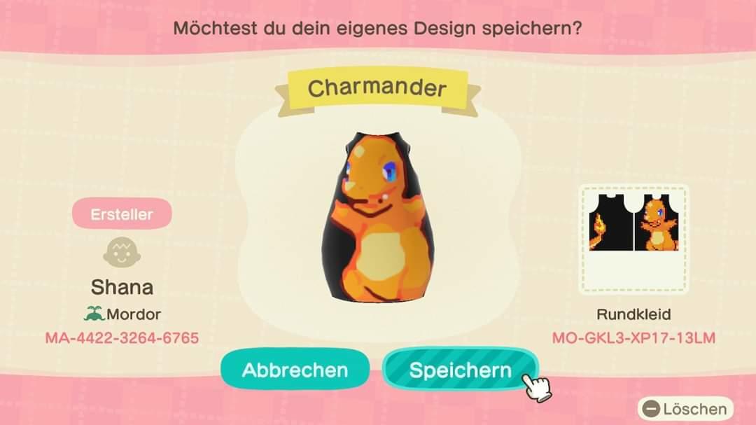 Animal Crossing Design Code: MO-GKL3-XP17-13LM Charmander