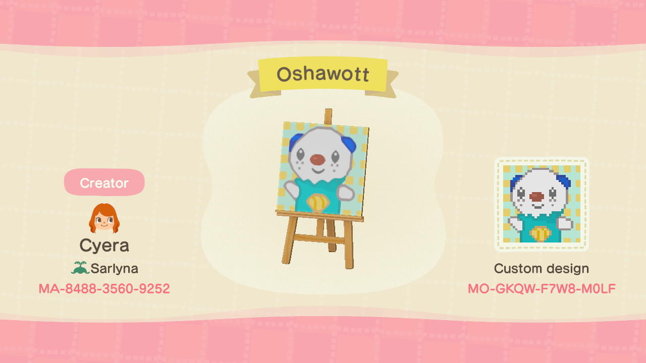 Animal Crossing Design Code: MO-GKQW-F7W8-M0LF Oshawott