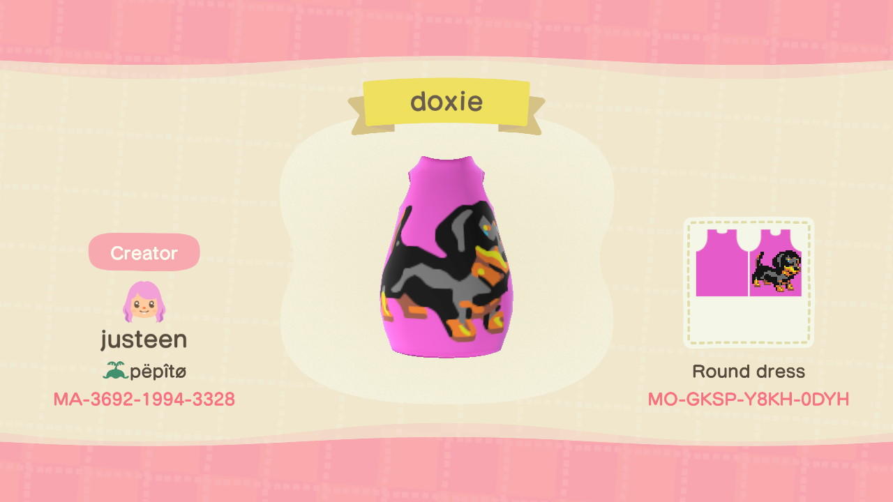 Animal Crossing Design Code: MO-GKSP-Y8KH-0DYH doxie
