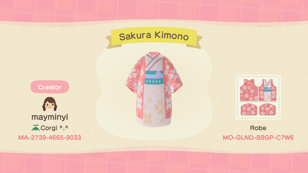 Animal Crossing Design Code: MO-GLND-B9GP-C7W6 Sakura Kimono
