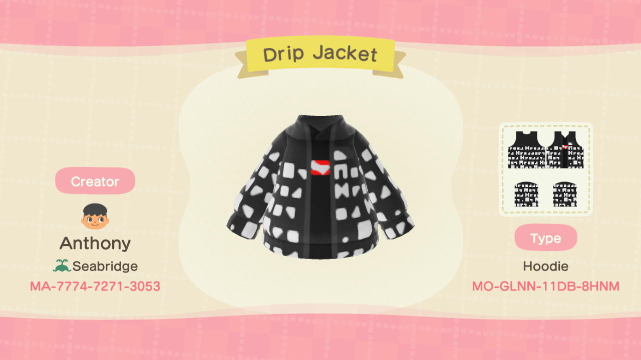 Animal Crossing Design Code: MO-GLNN-11DB-8HNM Drip Jacket