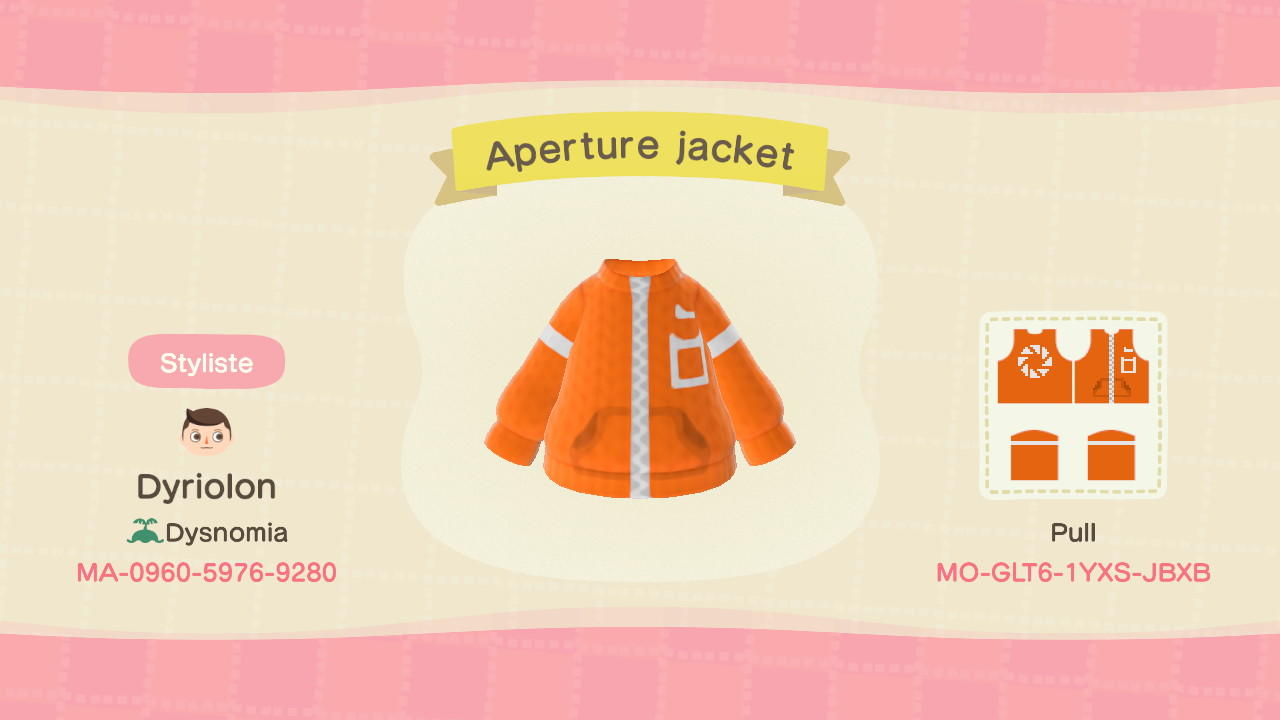 Animal Crossing Design Code: MO-GLT6-1YXS-JBXB Aperture Jacket