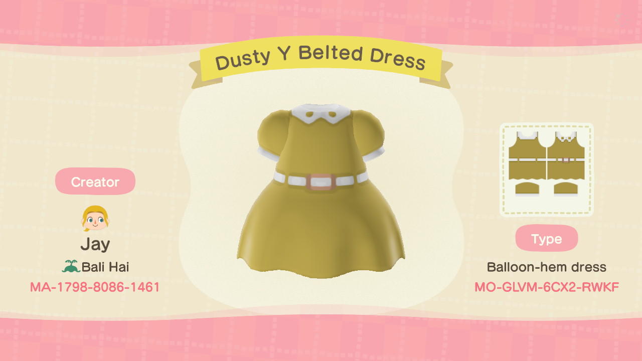 Animal Crossing Design Code: MO-GLVM-6CX2-RWKF Dusty Y Belted Dress