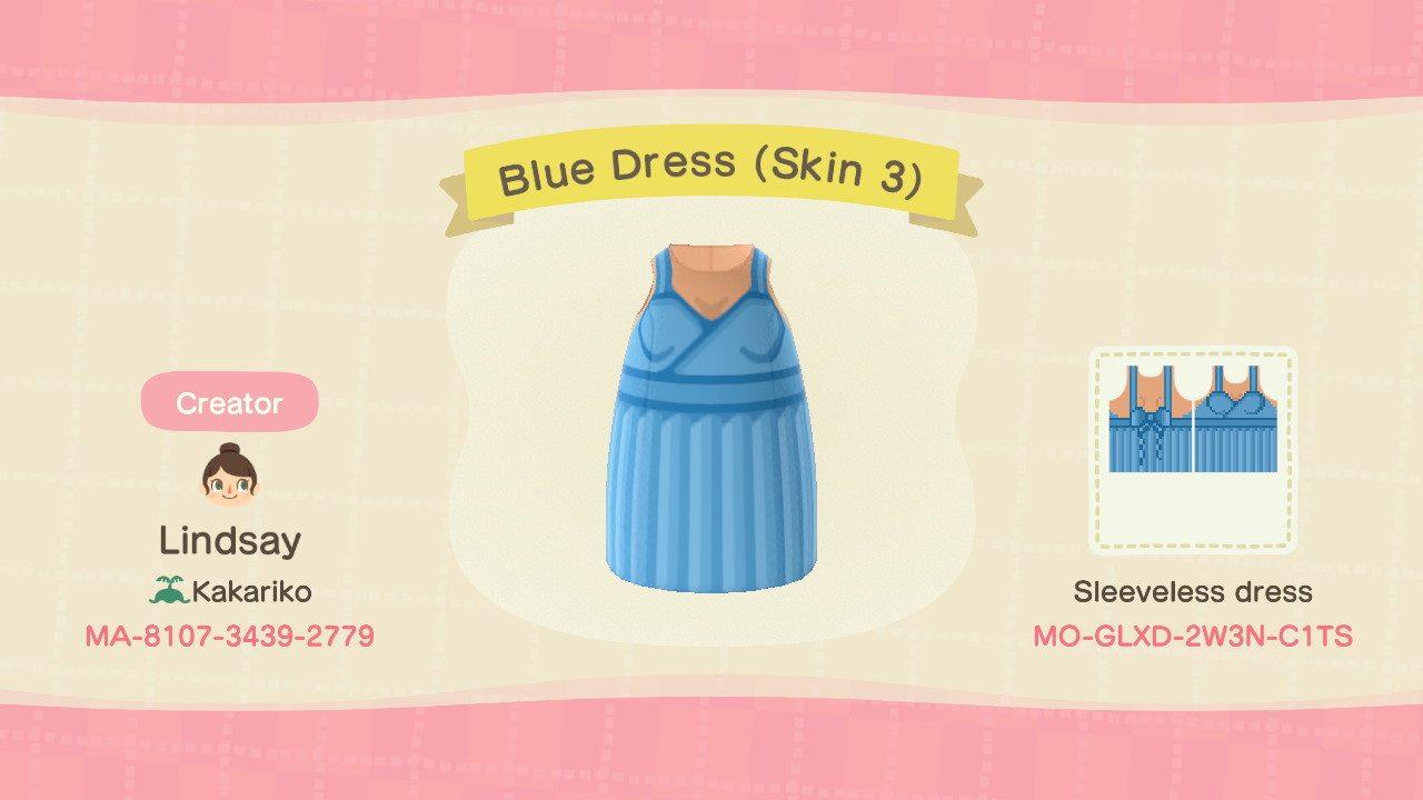 Animal Crossing Design Code: MO-GLXD-2W3N-C1TS Blue Dress (Skin 3)