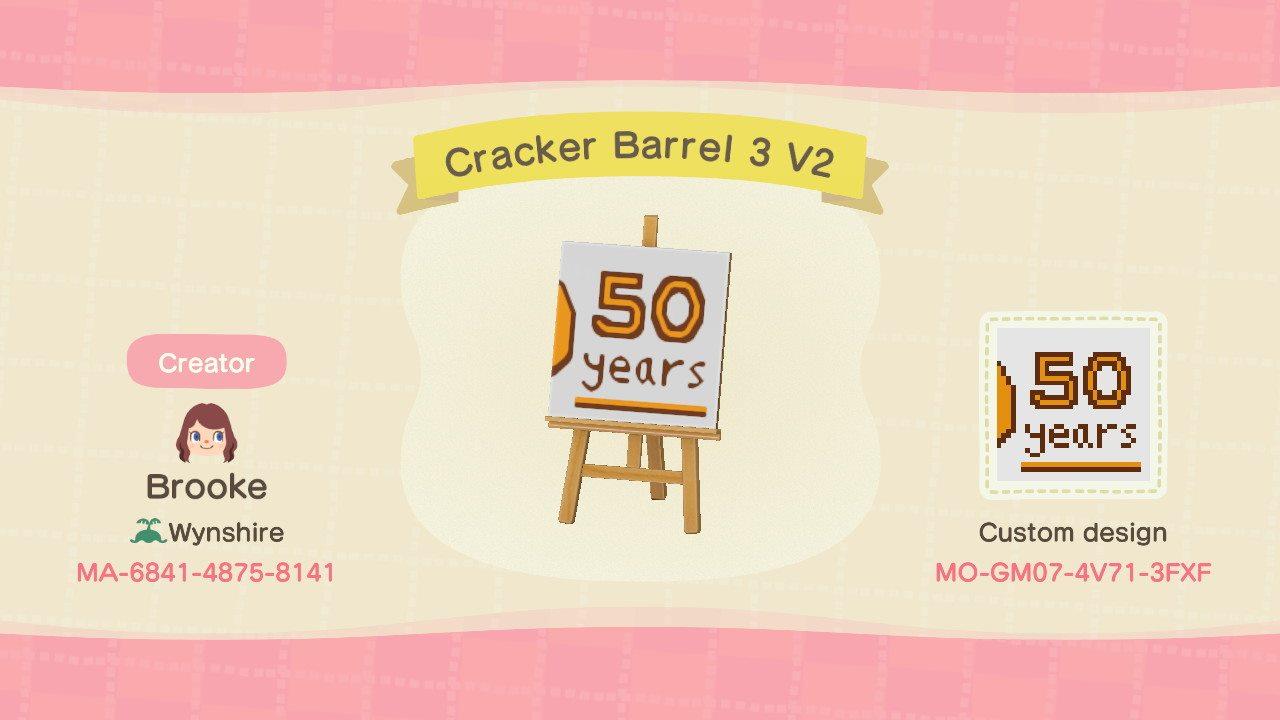 Animal Crossing Design Code: MO-GM07-4V71-3FXF Cracker Barrel 3 V2