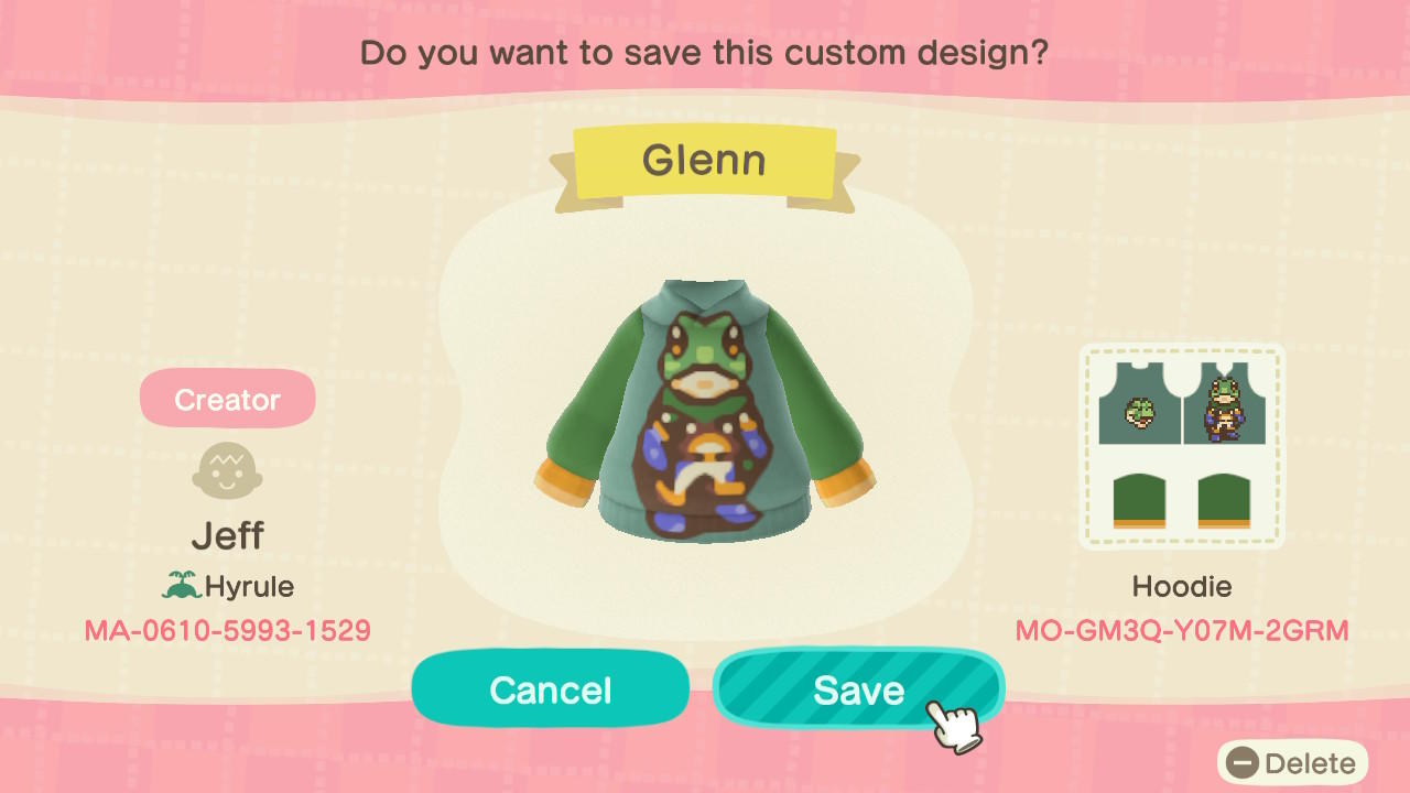 Animal Crossing Design Code: MO-GM3Q-Y07M-2GRM Glenn