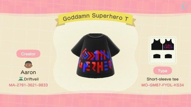 Animal Crossing Design Code: MO-GM87-FYDL-KS34 No More Heroes T