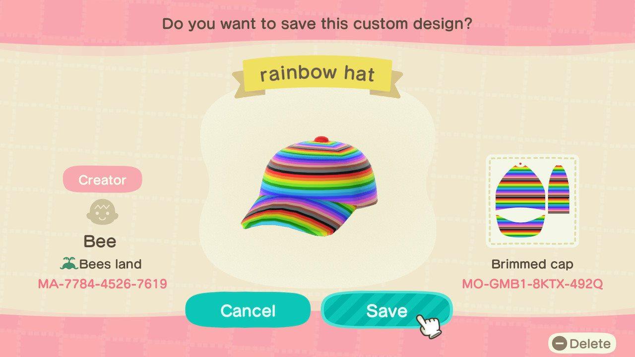 Animal Crossing Design Code: MO-GMB1-8KTX-492Q Rainbow Hat