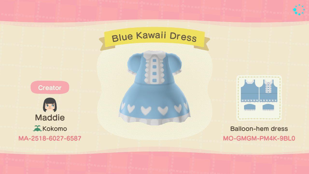 Animal Crossing Design Code: MO-GMGM-PM4K-9BL0 Blue Kawaii Dress