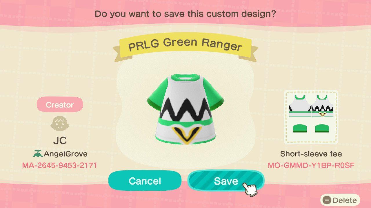 Animal Crossing Design Code: MO-GMMD-Y1BP-R0SF PRLG Green Ranger