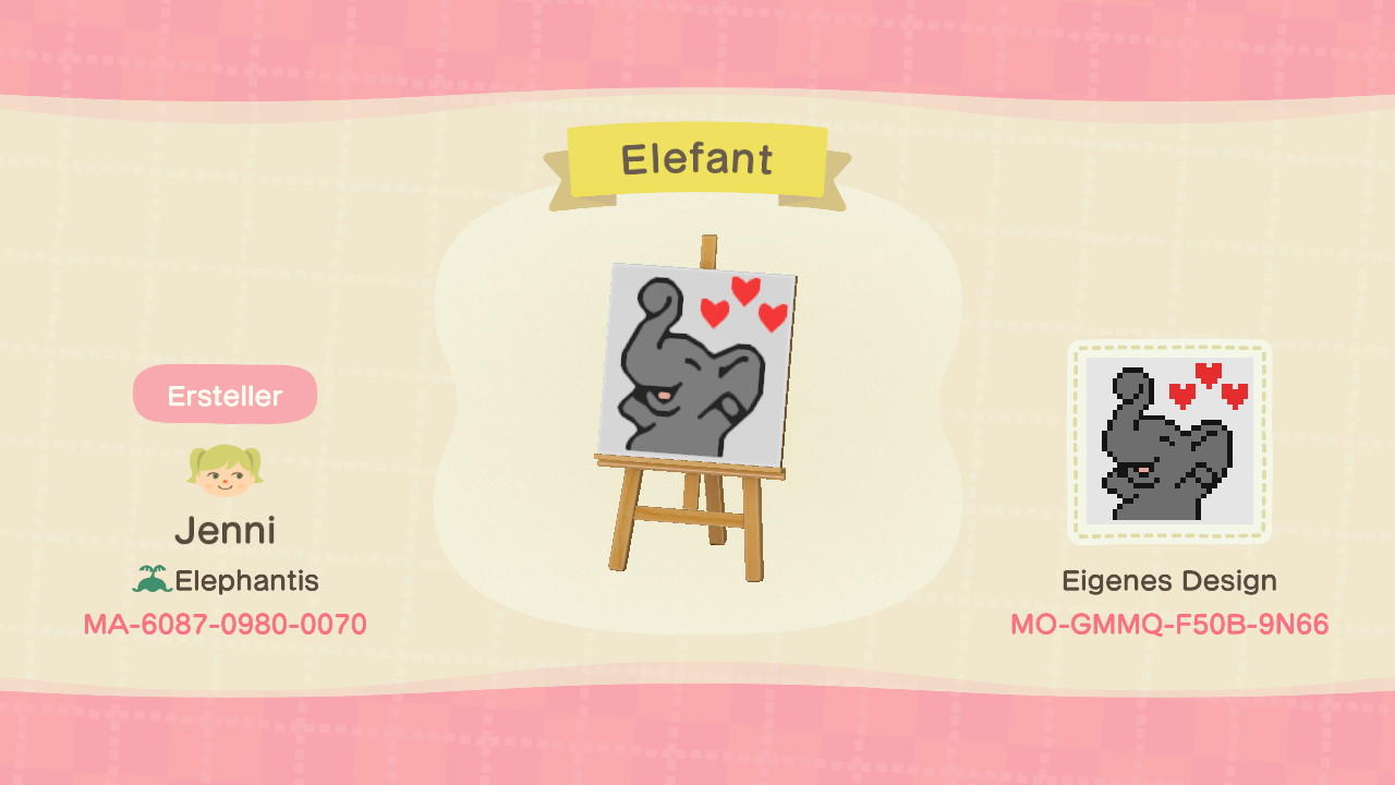 Animal Crossing Design Code: MO-GMMQ-F50B-9N66 Elephant