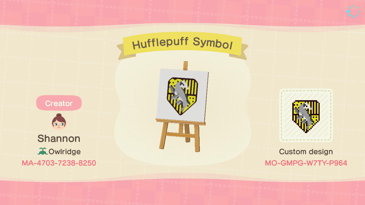 Animal Crossing Design Code: MO-GMPG-W7TY-P964 Hufflepuff Symbol