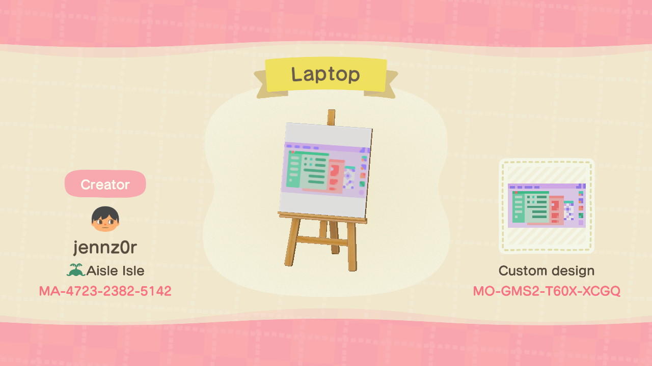 Animal Crossing Design Code: MO-GMS2-T60X-XCGQ Cute Laptop