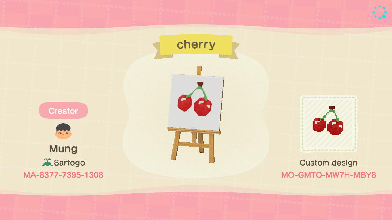 Animal Crossing Design Code: MO-GMTQ-MW7H-MBY8 Cherry