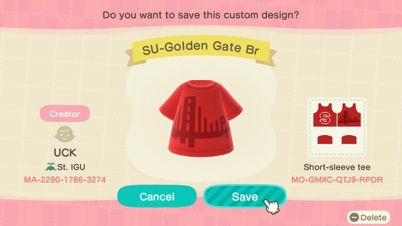 Animal Crossing Design Code: MO-GMXC-QTJ9-RPDR SU-Golden Gate Br