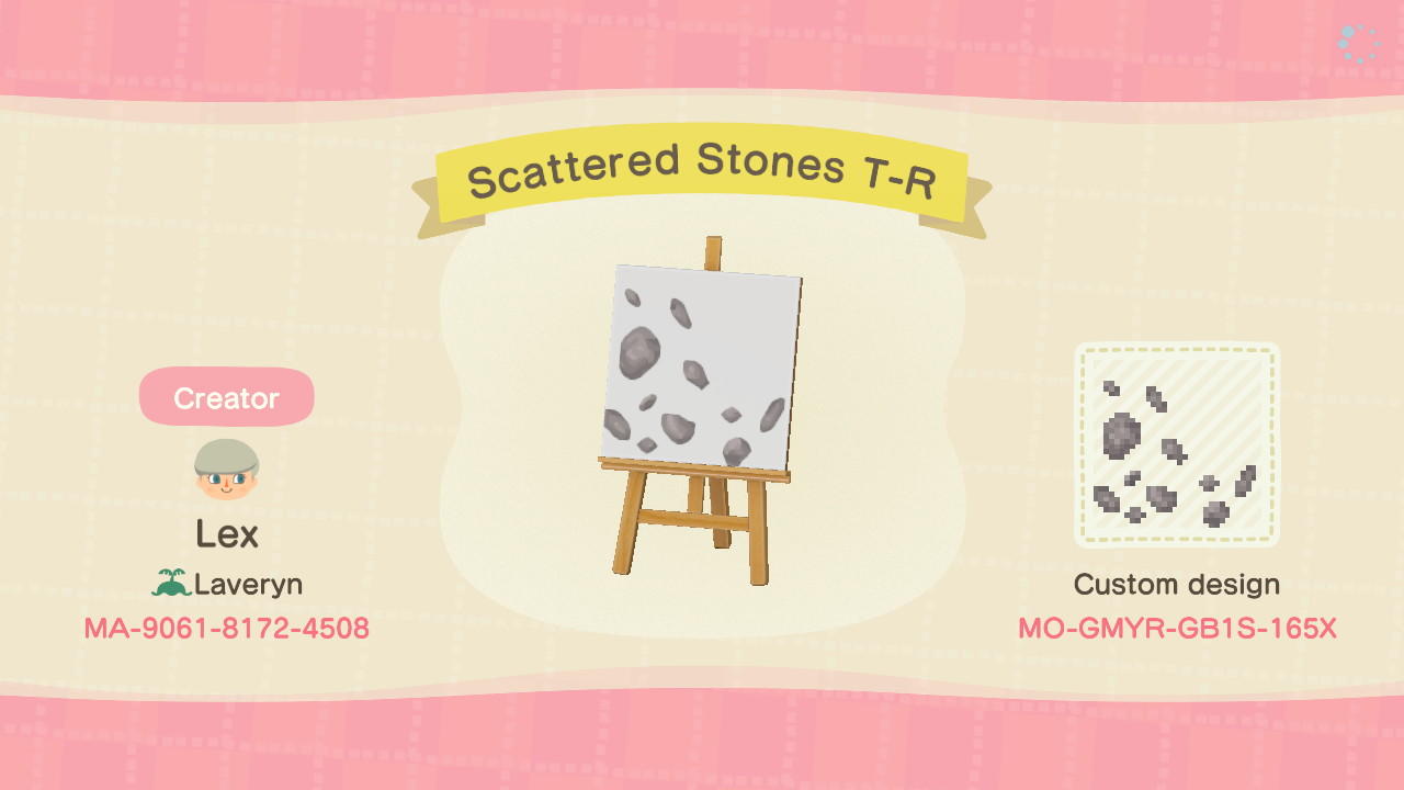 Animal Crossing Design Code: MO-GMYR-GB1S-165X Scattered Stones T-R