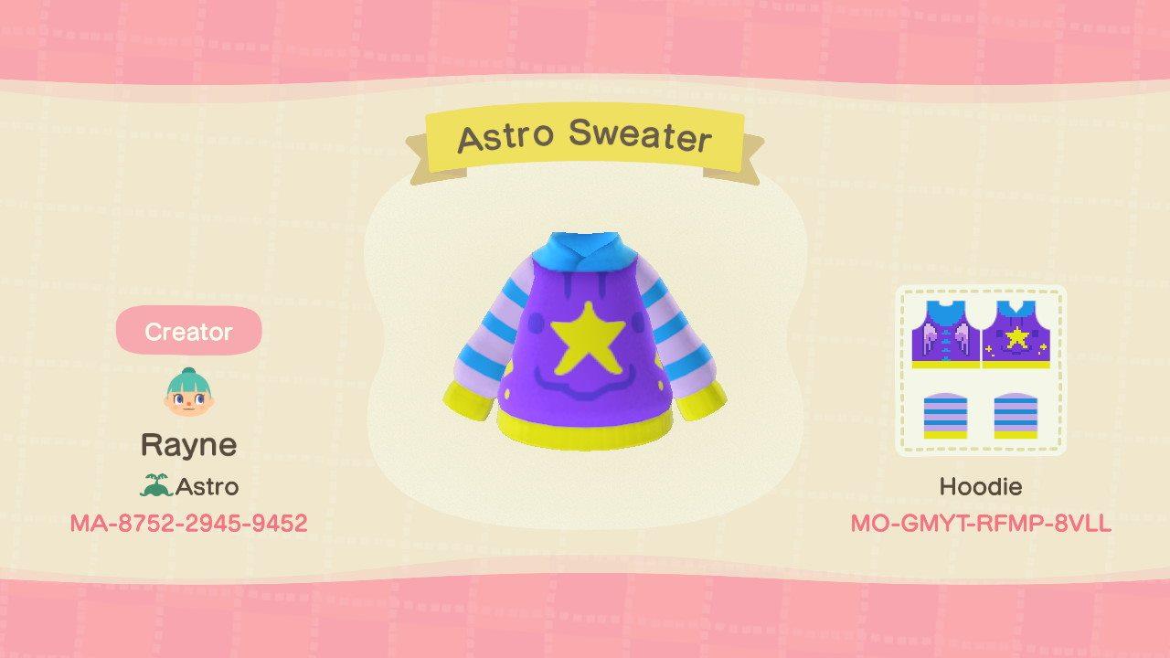 Animal Crossing Design Code: MO-GMYT-RFMP-8VLL Astro Sweater