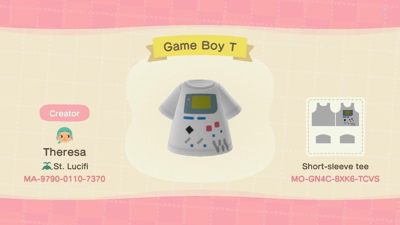 Animal Crossing Design Code: MO-GN4C-BXK6-TCVS Game Boy T