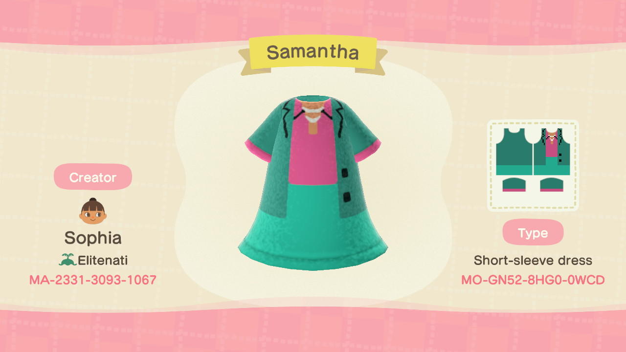 Animal Crossing Design Code: MO-GN52-8HG0-0WCD Samantha