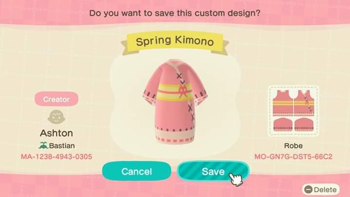 Animal Crossing Design Code: MO-GN7G-DST5-66C2 Spring Kimono