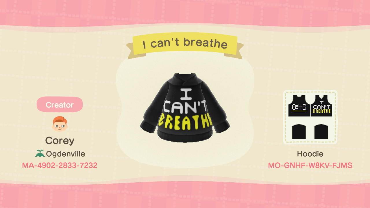 Animal Crossing Design Code: MO-GNHF-W8KV-FJMS I can't breathe