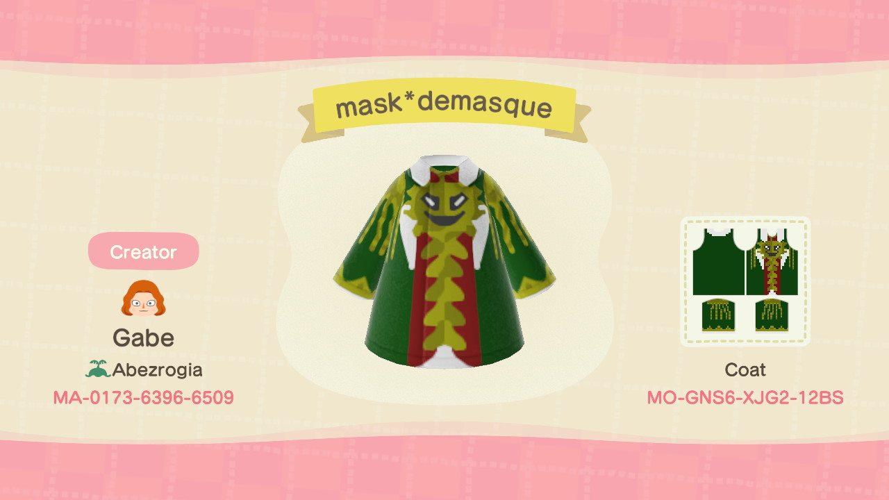 Animal Crossing Design Code: MO-GNS6-XJG2-12BS Mask Demasque
