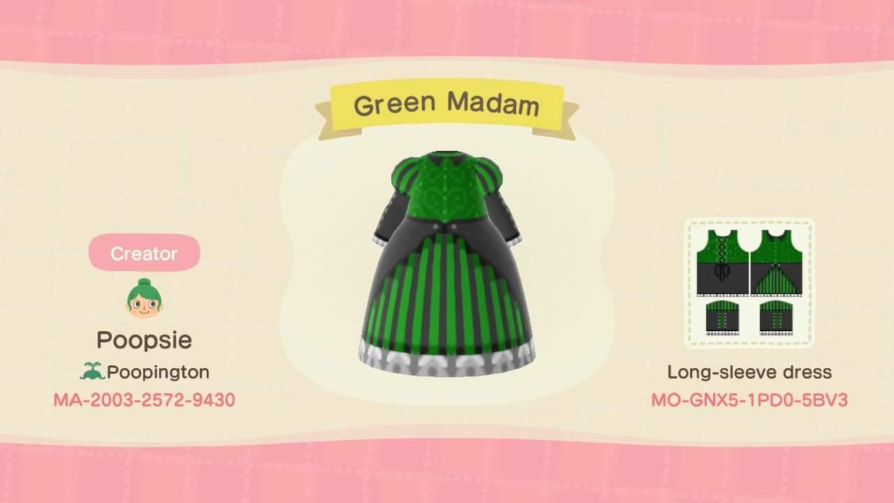 Animal Crossing Design Code: MO-GNX5-1PD0-5BV3 Green Madam