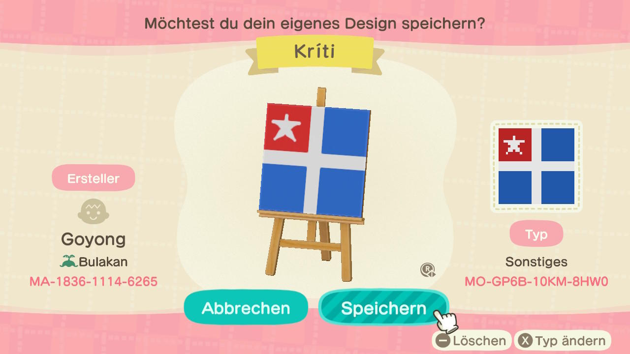 Animal Crossing Design Code: MO-GP6B-10KM-8HW0 Crete