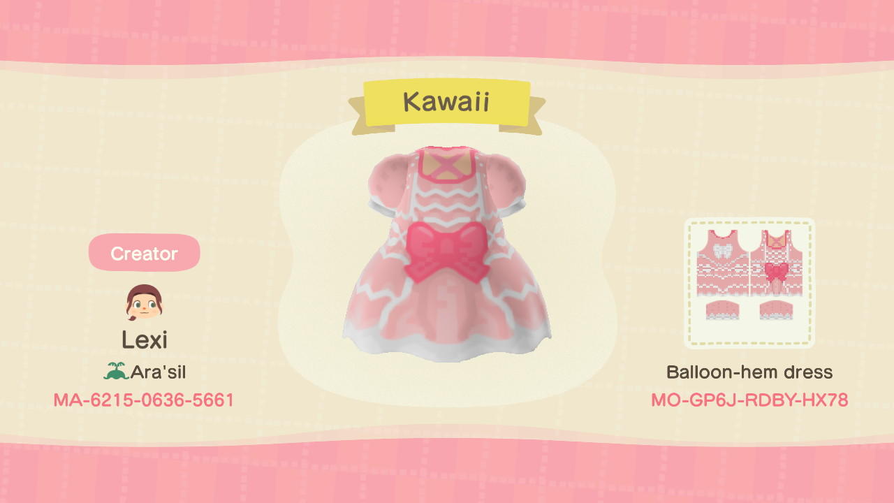 Animal Crossing Design Code: MO-GP6J-RDBY-HX78 Kawaii Dress