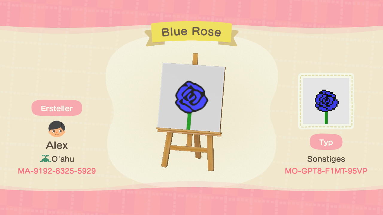 Animal Crossing Design Code: MO-GPT8-F1MT-95VP Blue Rose