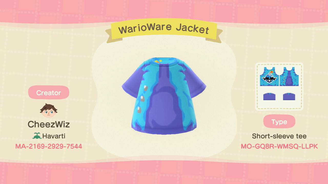 Animal Crossing Design Code: MO-GQ8R-WMSQ-LLPK WarioWare Jacket
