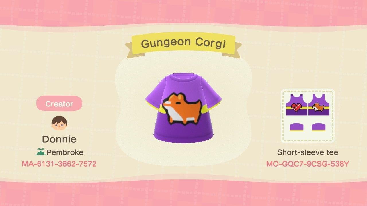 Animal Crossing Design Code: MO-GQC7-9CSG-538Y Gungeon Corgi