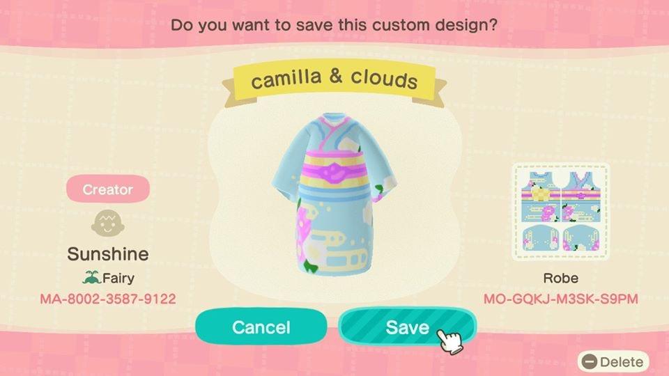 Animal Crossing Design Code: MO-GQKJ-M3SK-S9PM Camilla and clouds