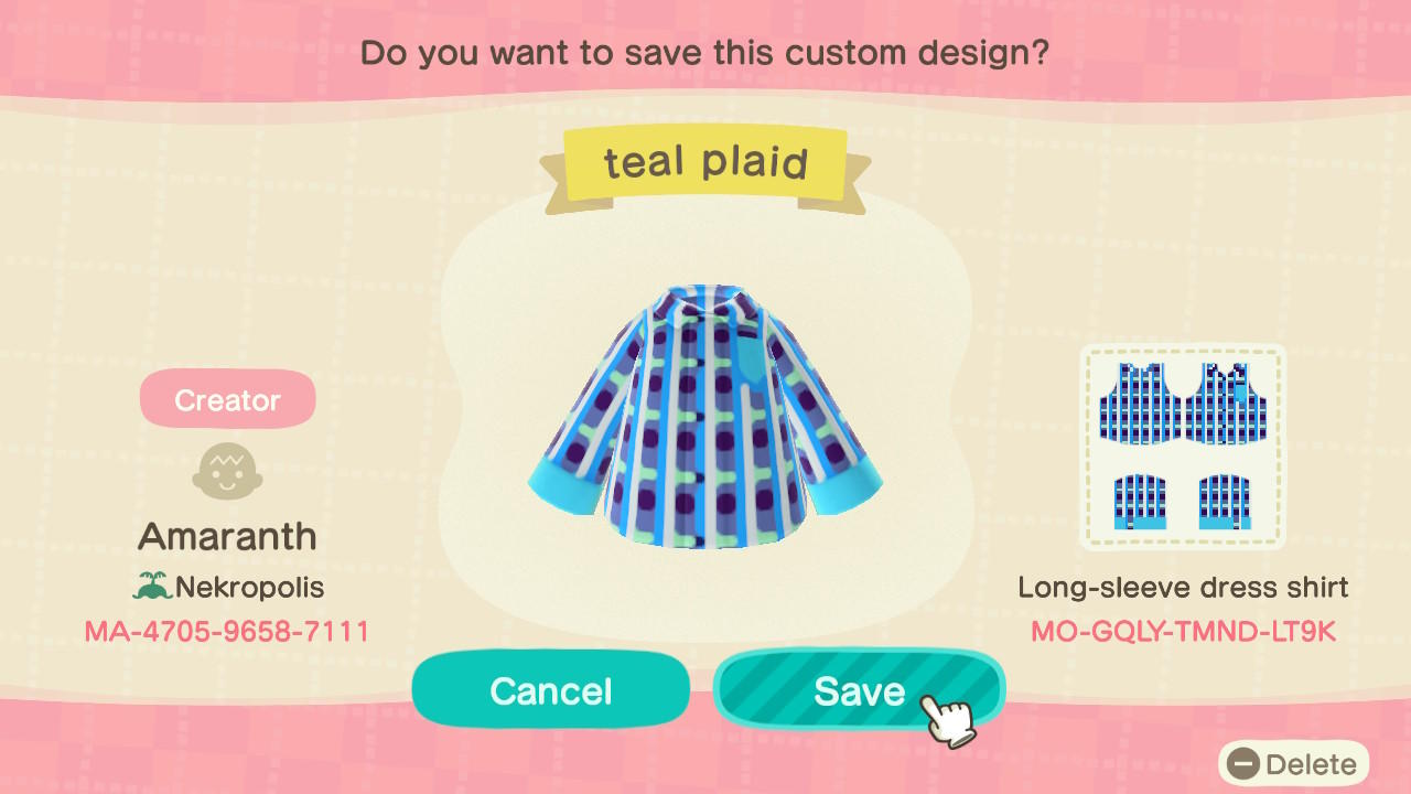 Animal Crossing Design Code: MO-GQLY-TMND-LT9K teal plaid