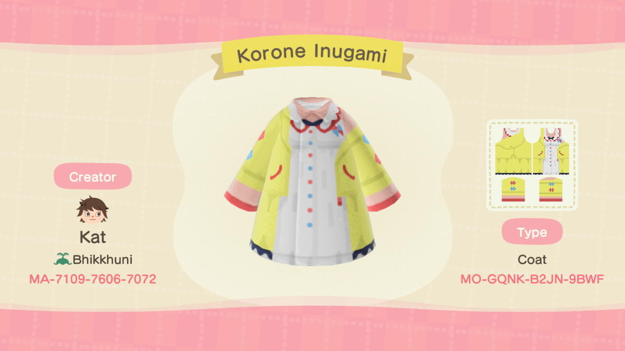 Animal Crossing Design Code: MO-GQNK-B2JN-9BWF Korone Inugami