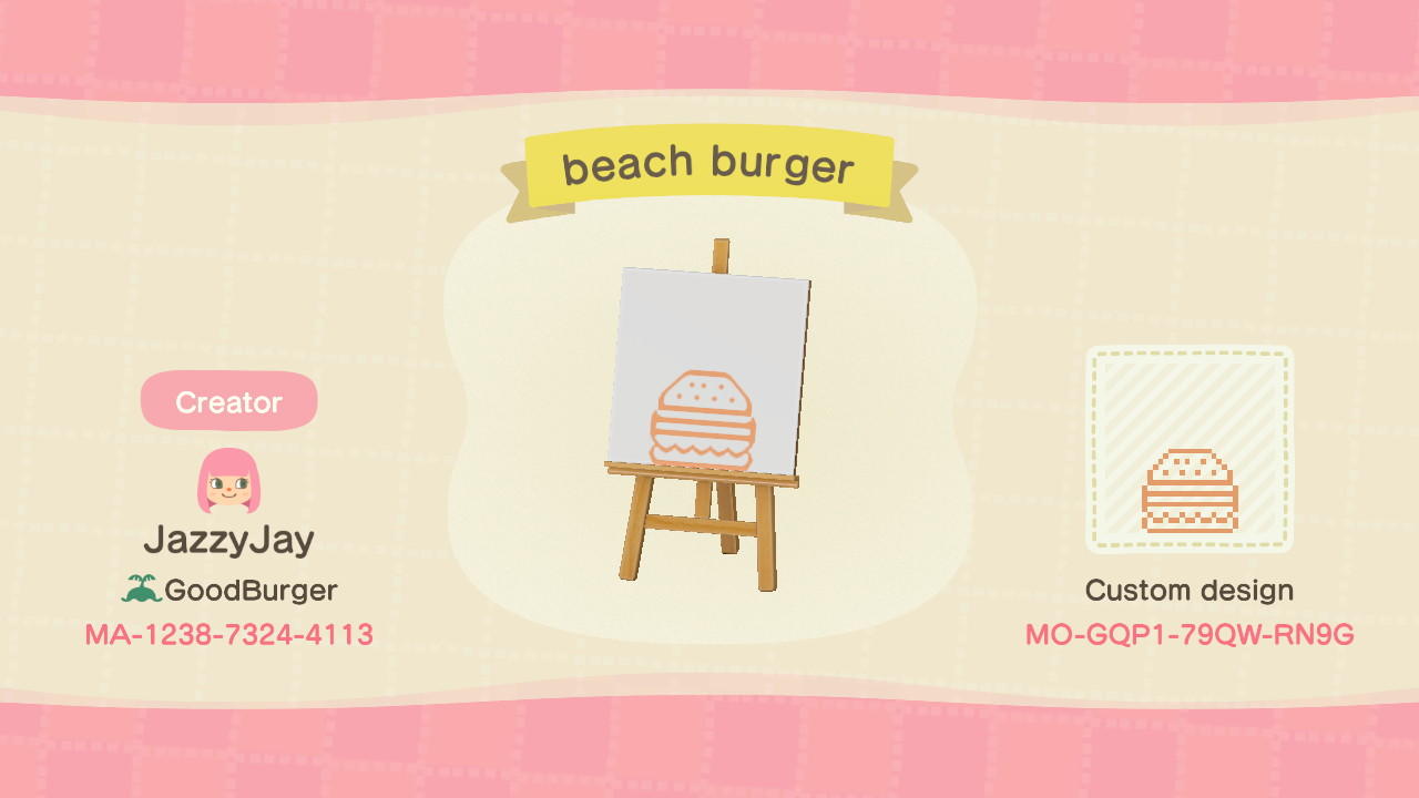 Animal Crossing Design Code: MO-GQP1-79QW-RN9G beach burger