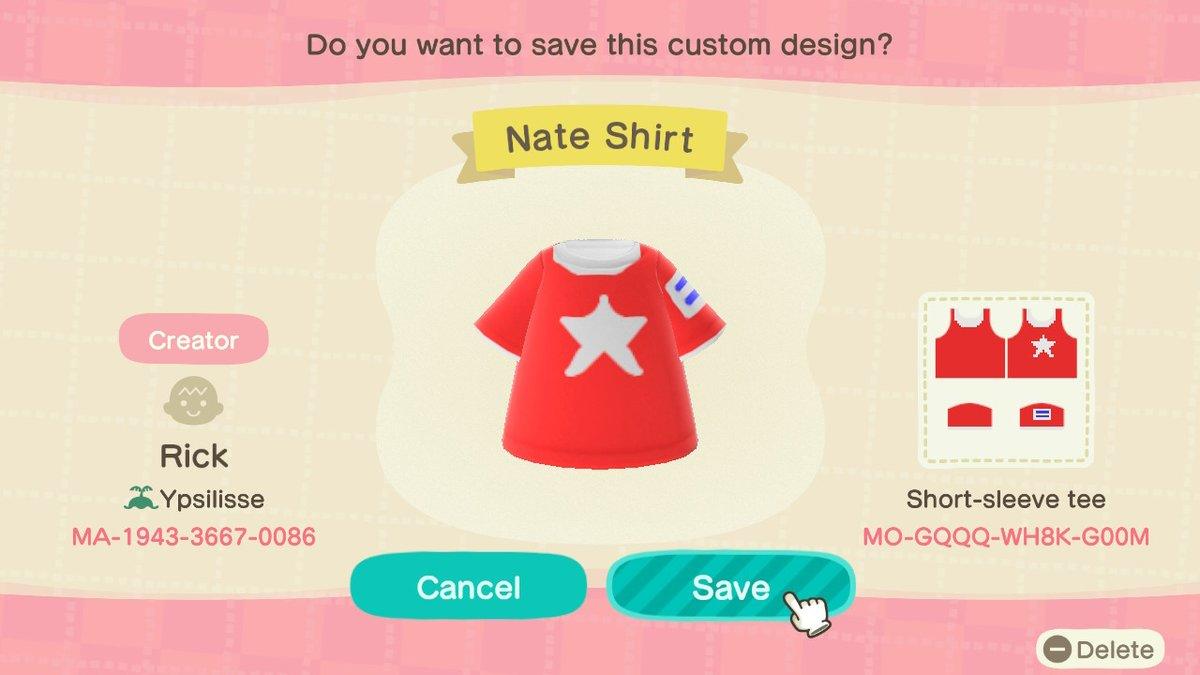 Animal Crossing Design Code: MO-GQQQ-WH8K-G00M Nate Shirt