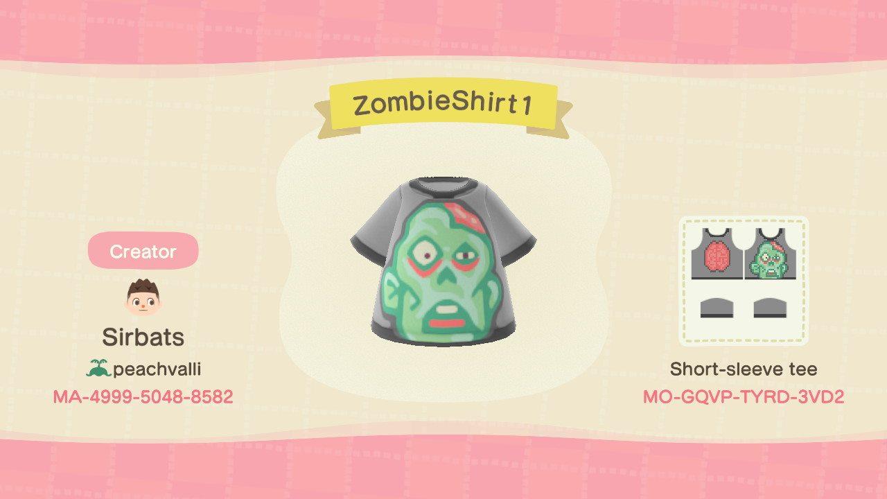 Animal Crossing Design Code: MO-GQVP-TYRD-3VD2 Zombie Shirt 1