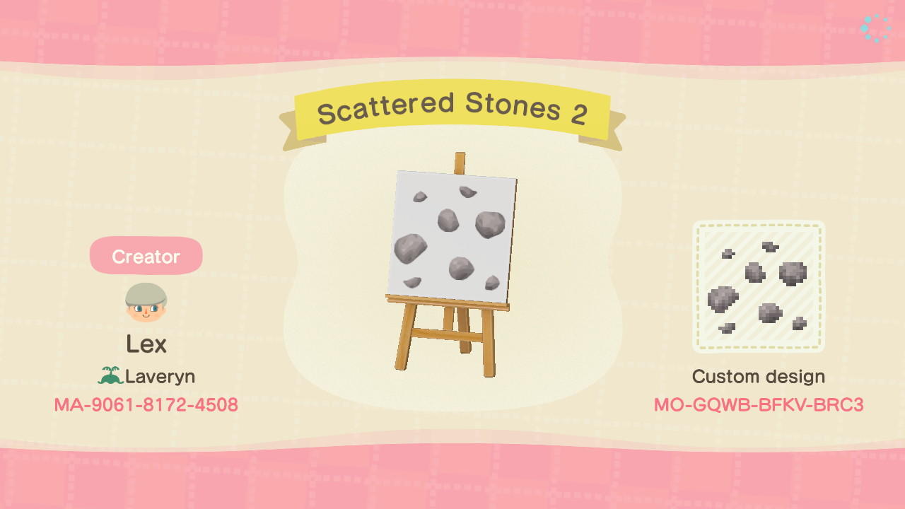 Animal Crossing Design Code: MO-GQWB-BFKV-BRC3 Scattered Stones 2