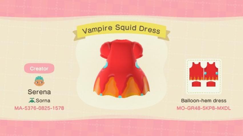 Animal Crossing Design Code: MO-GR48-5KP8-MXDL Vampire Squid Dress