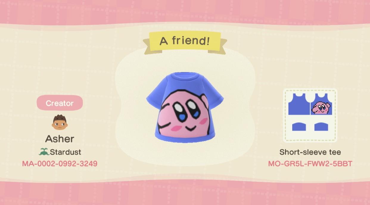 Animal Crossing Design Code: MO-GR5L-FWW2-5BBT Friendly Kirby