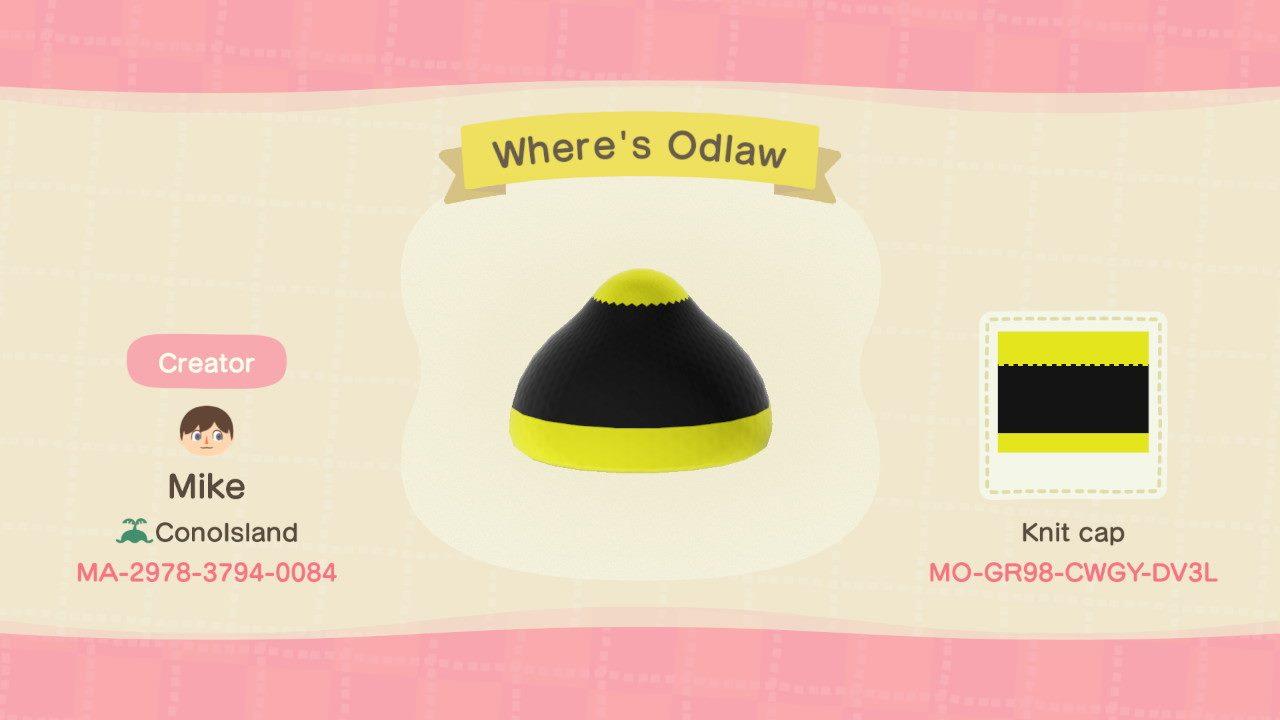 Animal Crossing Design Code: MO-GR98-CWGY-DV3L Odlaw Cap
