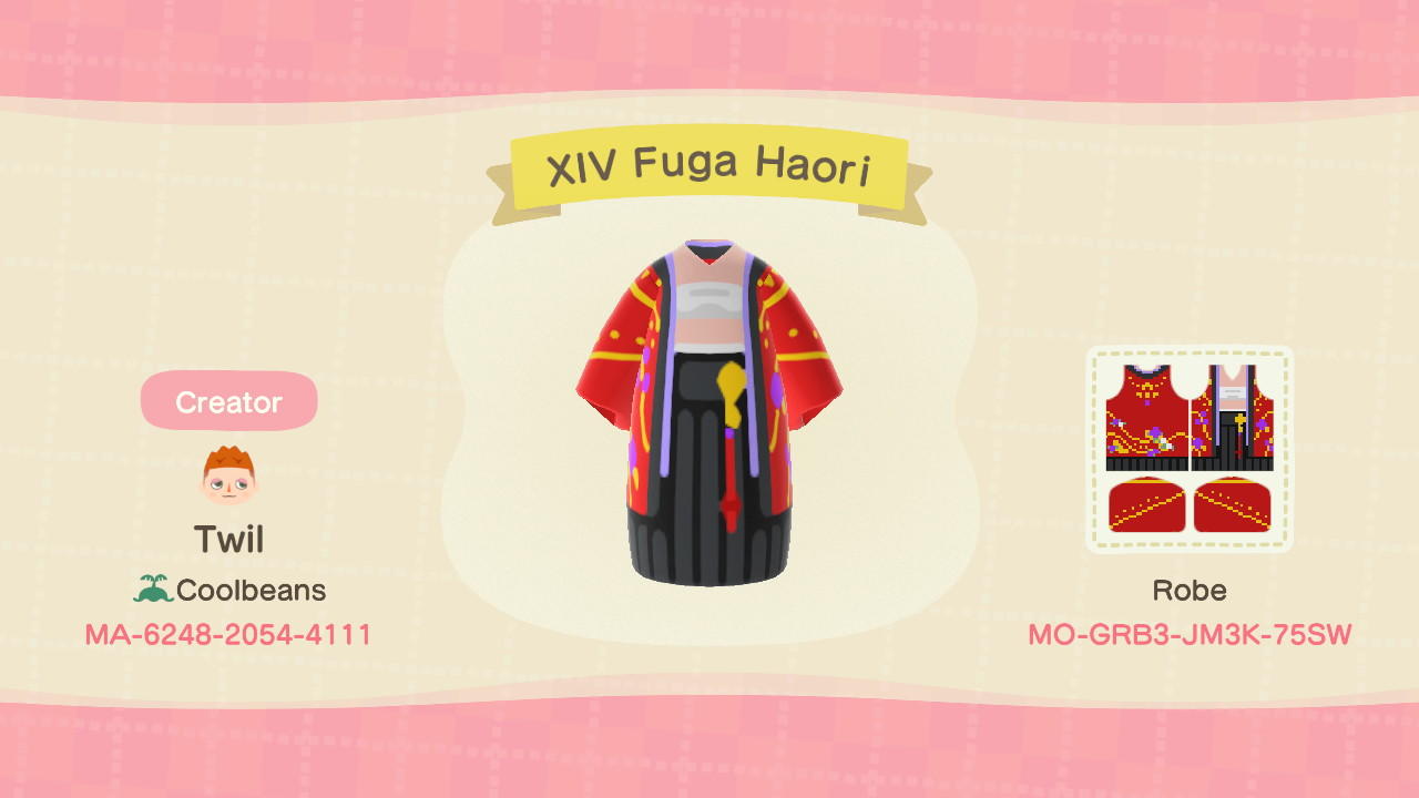 Animal Crossing Design Code: MO-GRB3-JM3K-75SW FFXIV Fuga Haori